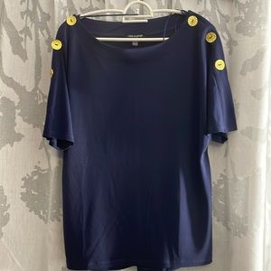 Cable & Gauge womens Shirt short sleeve Sweater Buttons navy Sz:S